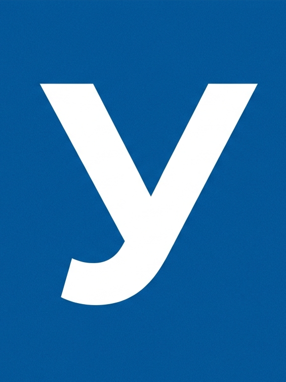 Синьо квадратна икона с бяло стилизирано буквено „Y“ в центъра.